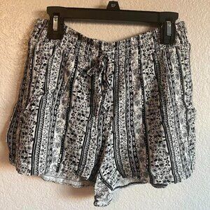 White & Black Thin Shorts with Elephant Design